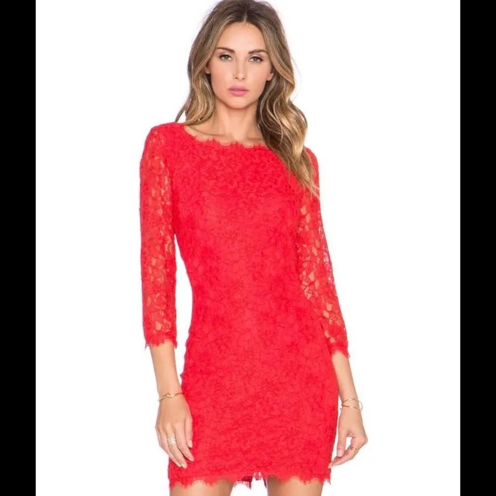 DVF red lace dress